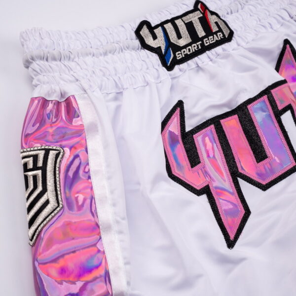 YUTH - Hologram Muay Thai Shorts White/Pink - Image 2