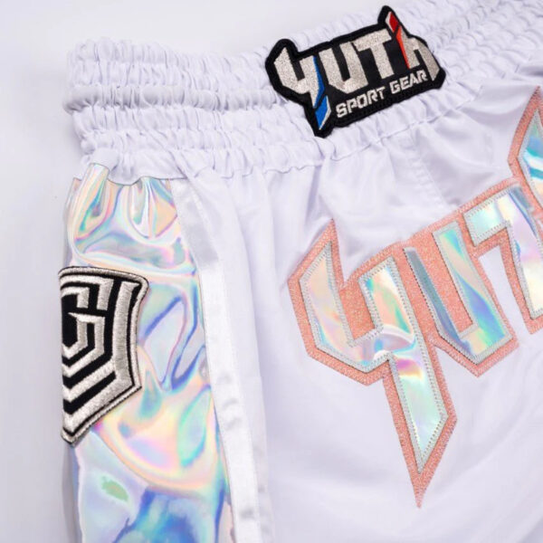 YUTH - Hologram Muay Thai Shorts White/Silver/Orange - Image 3