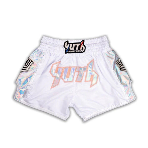 YUTH - Hologram Muay Thai Shorts White/Silver/Orange